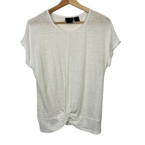 RACHEL Rachel Roy Off-White 100% Linen Short Sleeve Knot Front Top, Size Small